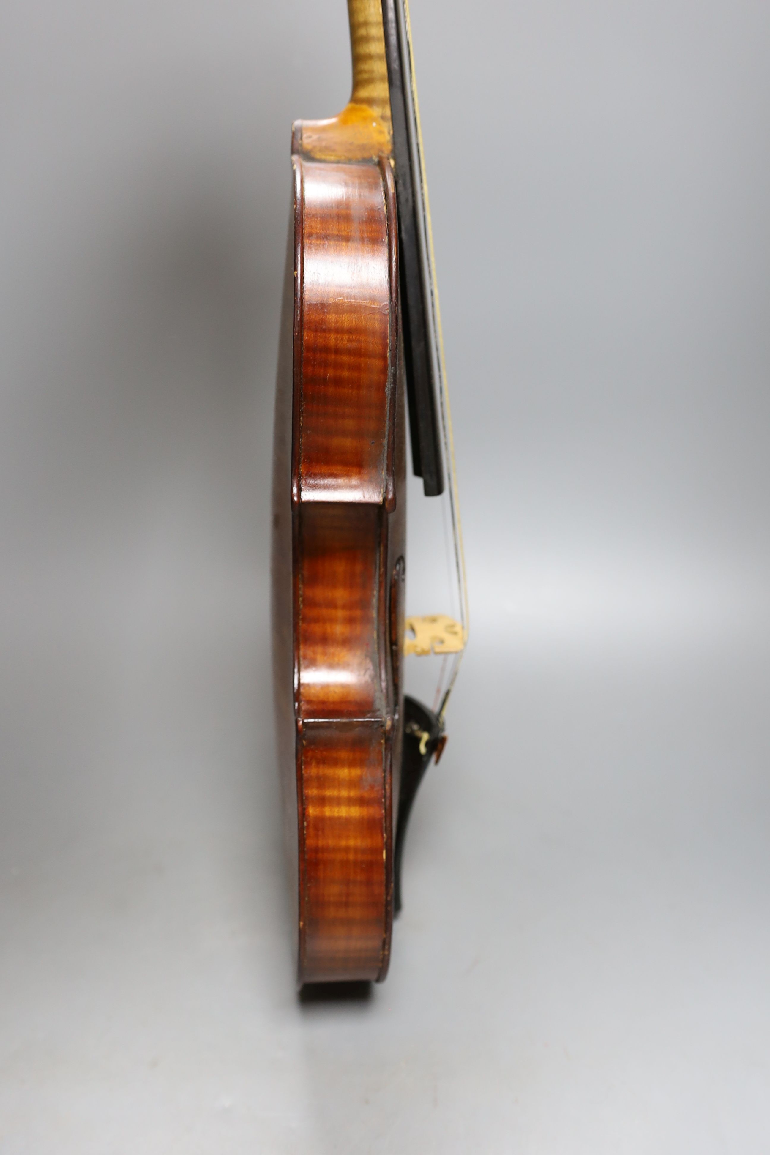 Longsons labelled violin, 60 cms long.